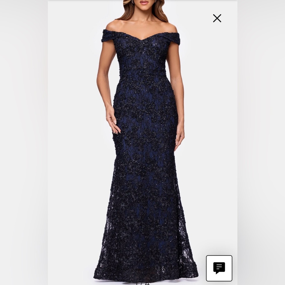 Elegant Xscape Navy Blue Lace FormalDress